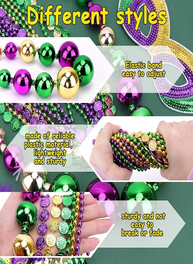 سيلفتك مجموعة قلادات خرز ماردي غرا جامبو من سيلف تيك، مع عصابة رأس وقناع ماردي غرا، خرز ماردي غرا بالجملة، إكسسوارات حفلات تنكرية للكرنفالات للنساء (15 قطعة) - Image 3